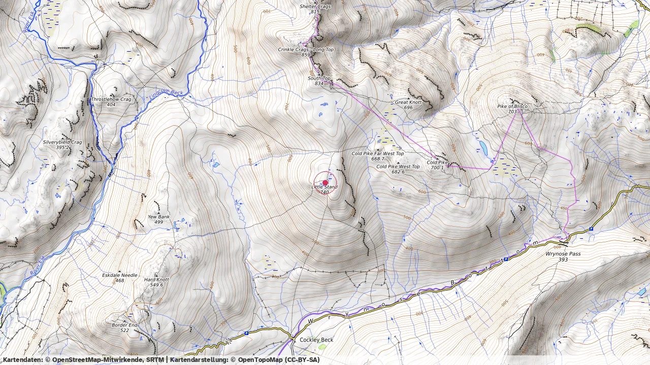 Topographic map showing the summit of Little Stand
