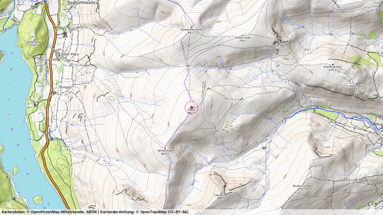 Topographic map showing the summit of Raise