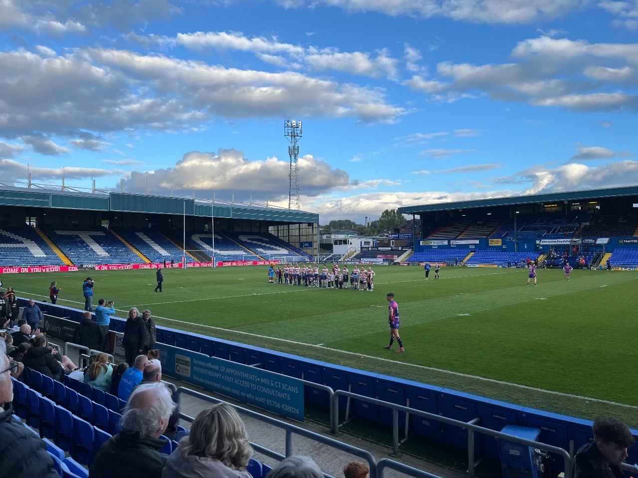Oldham line up before kick off at Boundary Park