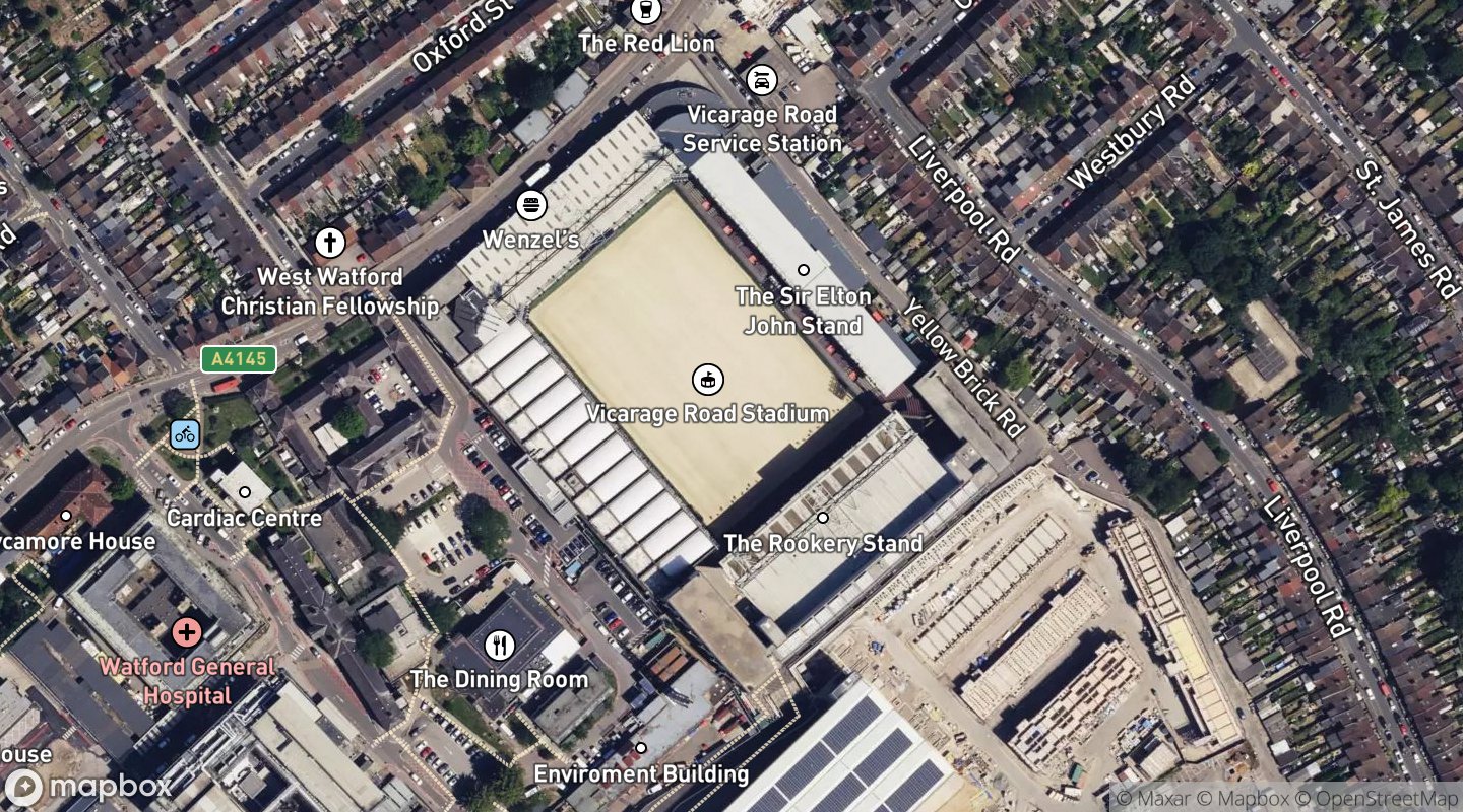 Satellite view of Vicarage Road Stadium